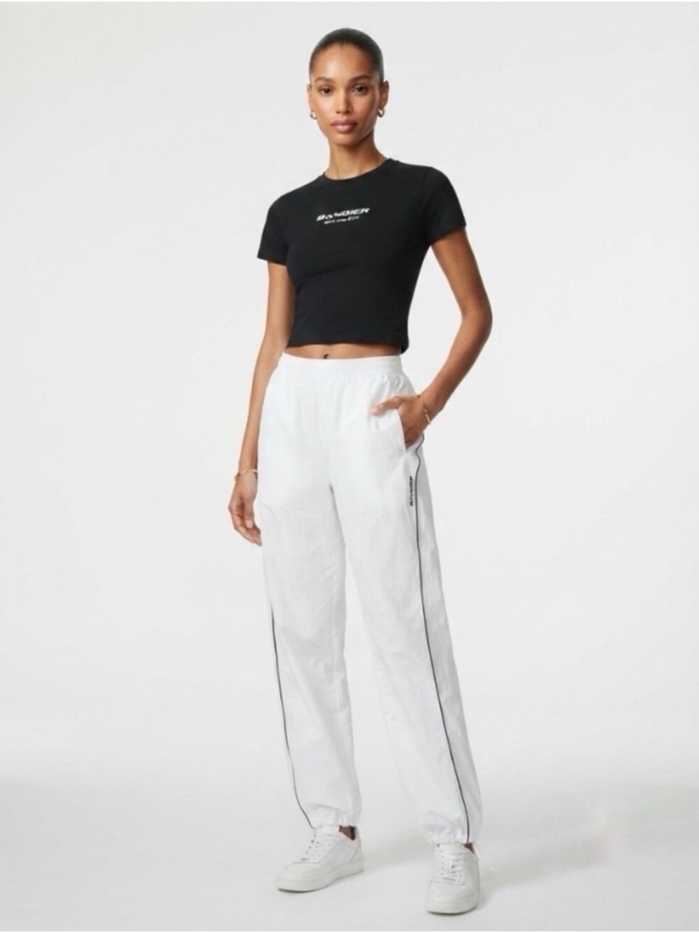 Bandier Sporty High-Waist White Track Pants